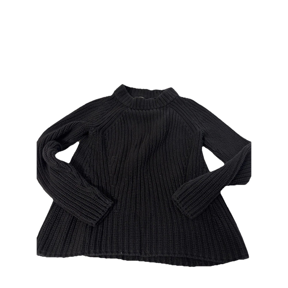 Goodthreads XS Black Chunky Knit Sweater Mock Neck 100% Cotton Pullover Cottage